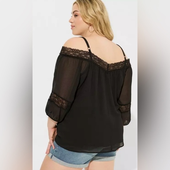 Torrid Elegant Women's Chiffon Black Off-Shoulder 3/4 Sleeve Lace Top Blouse, NW - Picture 10 of 13